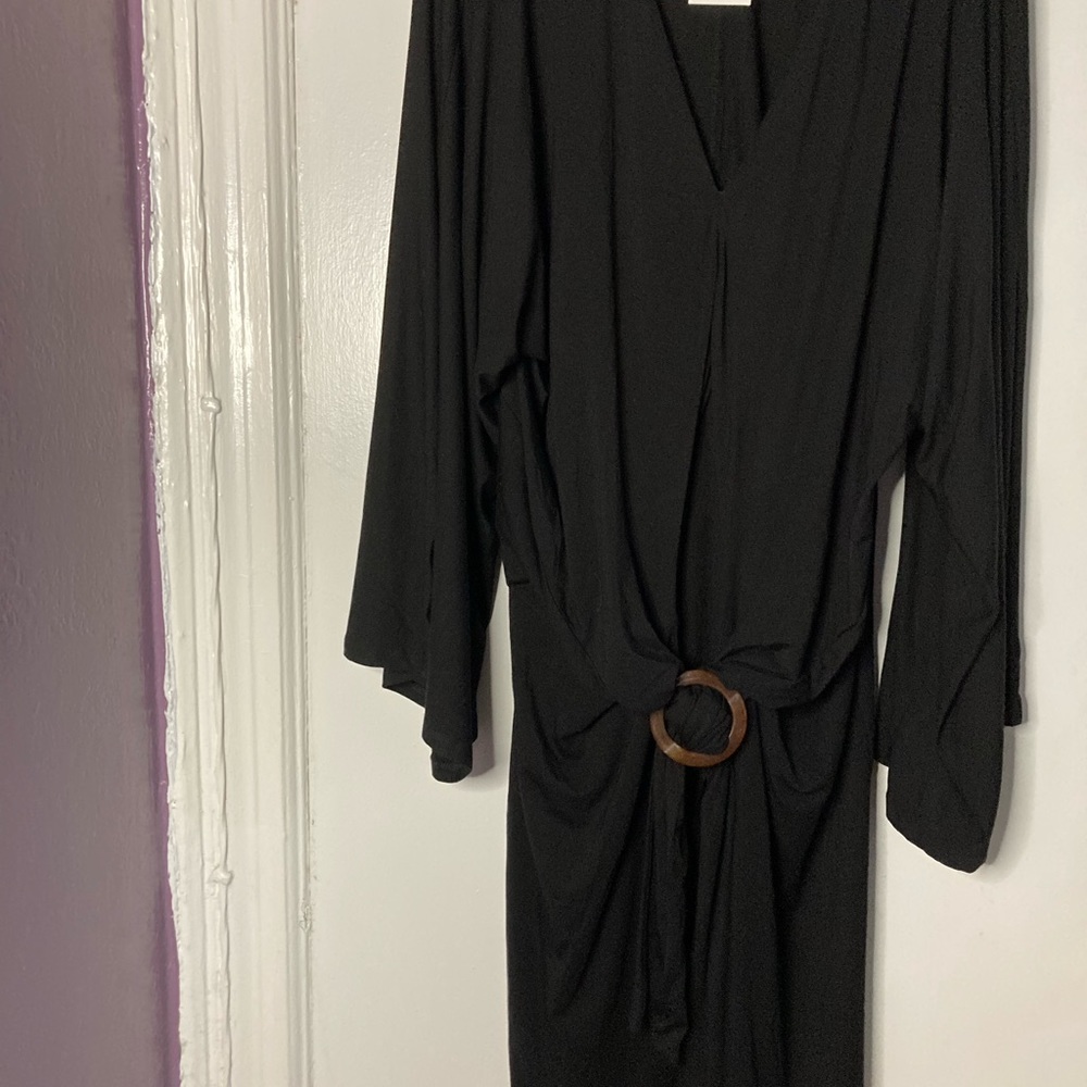 Black Jersey Dress great soft stretch fabric beautiful details bell sleeves - Picture 2 of 7